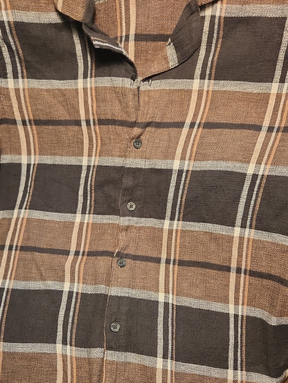 Men's Hollister Brown Plaid Button-Up Shirt Size Large Cotton/Linen Blend